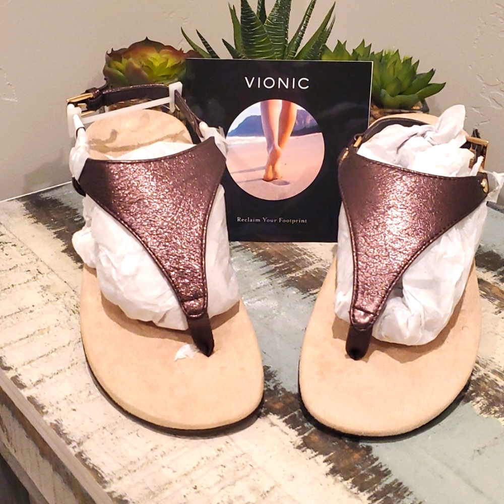 VIONIC SANDALS. BRONZE. BRAND NEW. WRAPPING IS STILL ON THEM! SIZE 7.